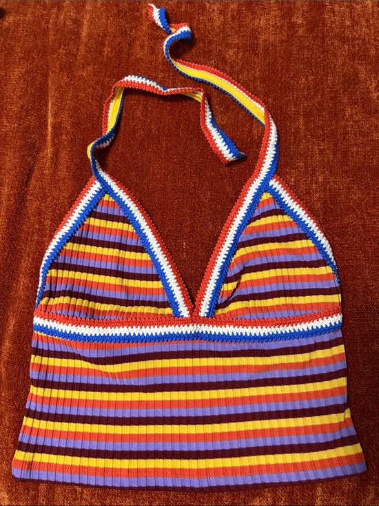 Zara Tops - Zara | Striped Halter Tank Top - Blue, Red, Yellow, Purple | M